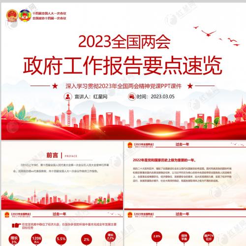 2023全国两会政府工作报告要点速览课件PPT模板含讲稿