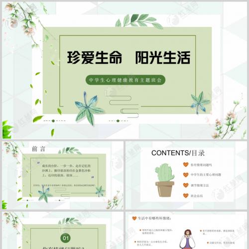 珍爱生命 阳光生活中学生心理健康教育主题班会课件PPT教师说课PPT模板